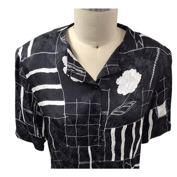 VTG DONCASTER 100% Silk Skirt/Blouse Set Black & White Sz 16 NWOT - Picture 2 of 9